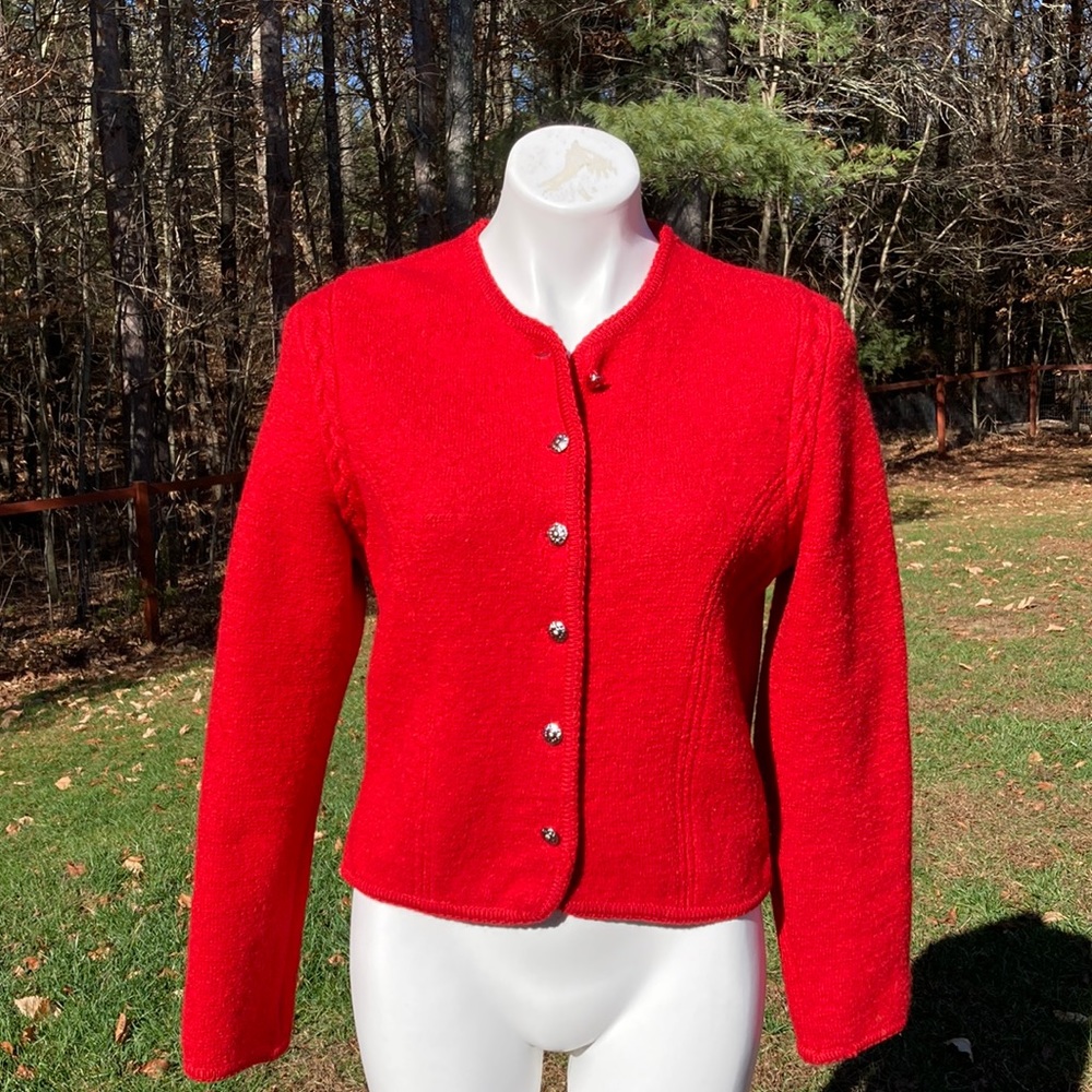 Vintage Parker of Vienna 100% wool cardigan with metal buttons size 6
